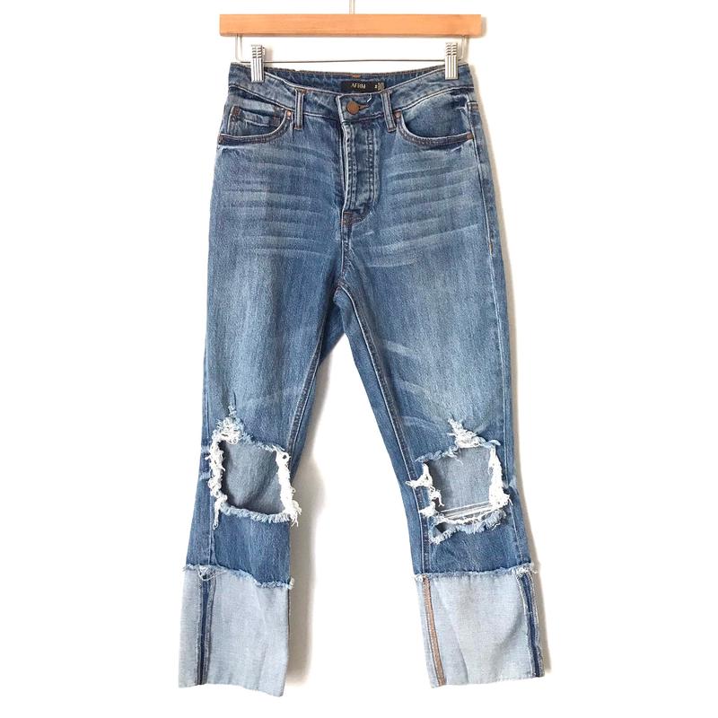 AFRM Distressed High Waist Cuffed Cropped Jeans- Size 26 (Inseam 23\")