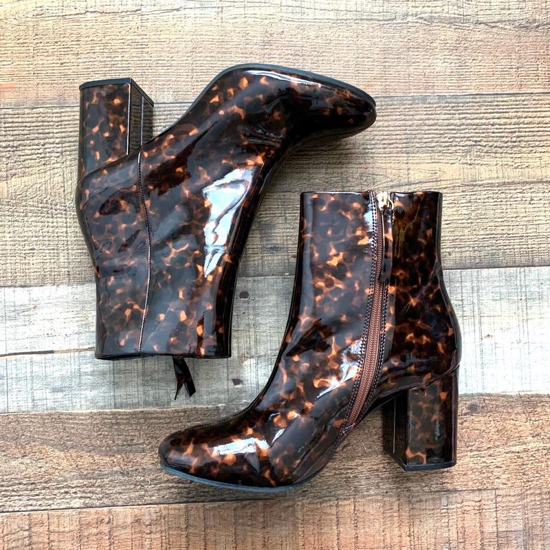 Lulus Tortoise Patent Mags Ankle Booties- Size 9 (Sold out online)