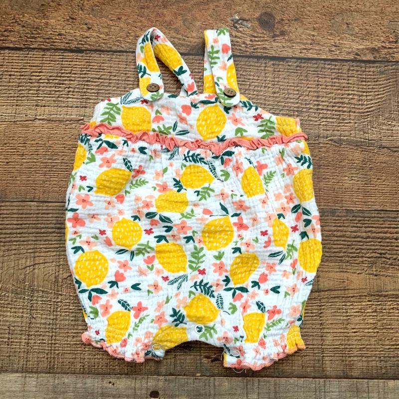 Mudpie Baby Girl Lemon and Floral Print Muslin Romper- Size 0-3M
