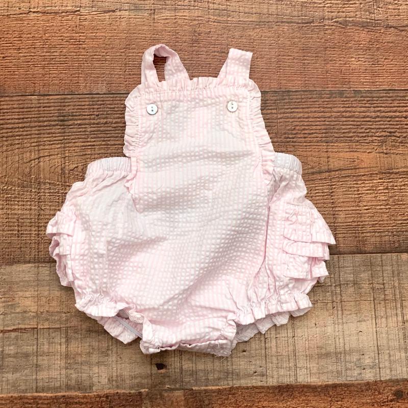 Mudpie Light Pink Seersucker Romper- Size 0-3M