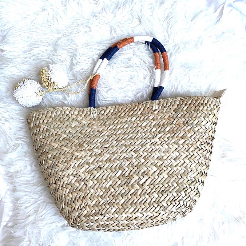 No Brand Straw Weave Pom Pom Medium Handbag
