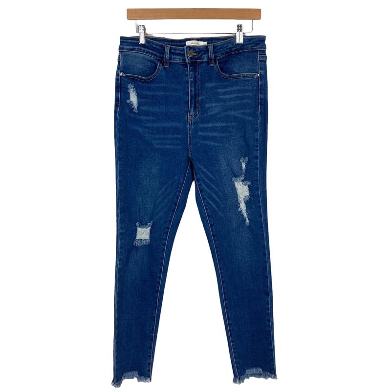 Amaryllis Medium Wash Distressed Raw Hem Jeans- Size 14 (Inseam 27)