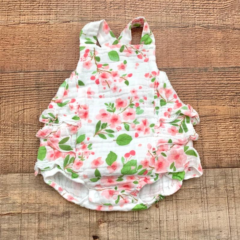 Angel Dear Baby Girl White Floral Print Muslin Romper- Size 0-3M