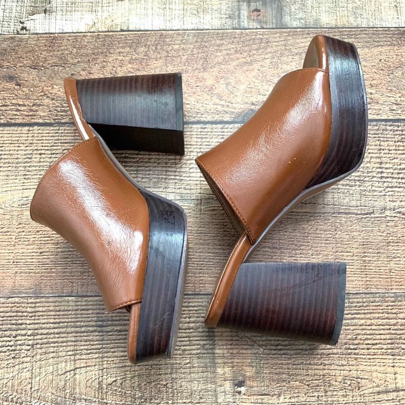 ASOS DESIGN Shiny Cognac Block Mules- Size 9 (See Notes)