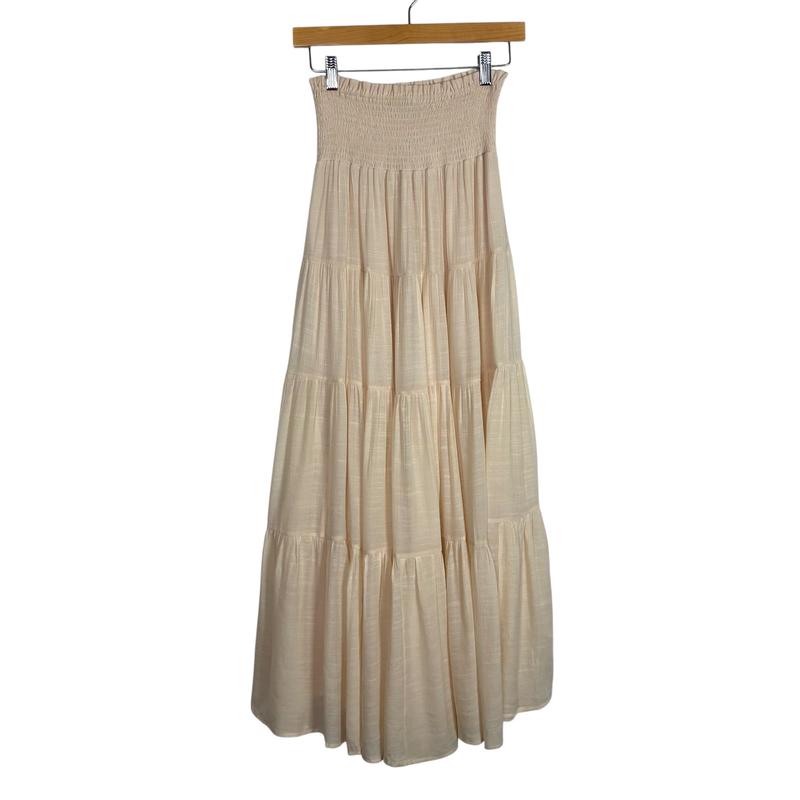 Aakaa Cream Smocked Waist Maxi Skirt - Size S