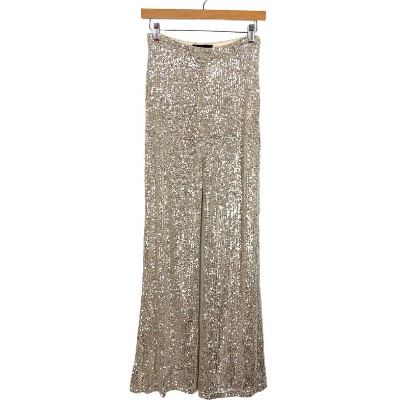 Aakaa Silver Sequin Wide Leg Pants- Size S (Inseam 32)