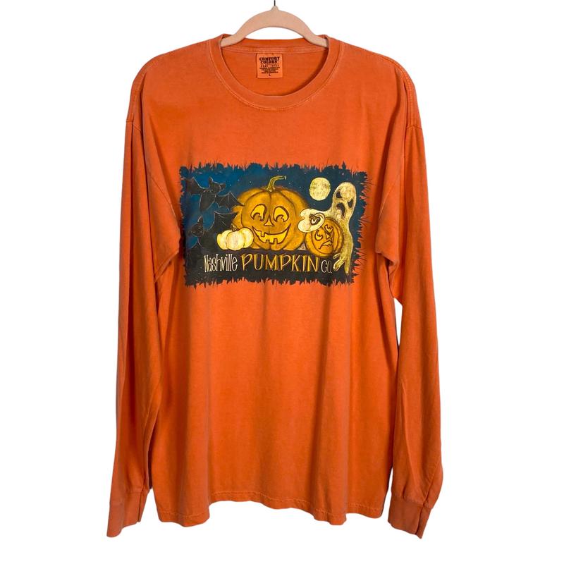 Comfort Colors Orange Nashville Pumpkin Co. Long Sleeve Top- Size L (we have matching kid\'s top)