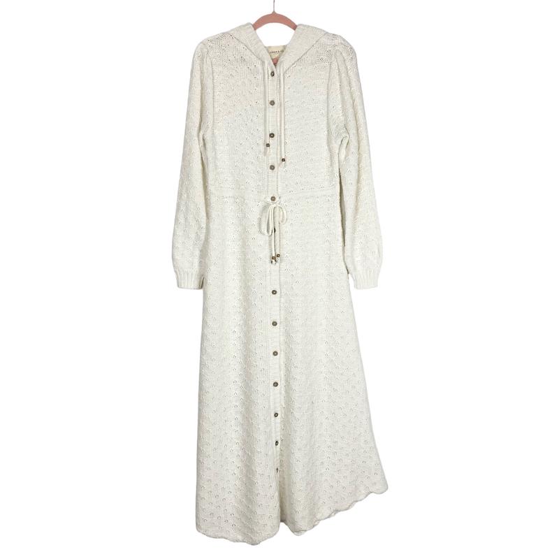 Coven & Co. Open Knit Hooded Button Up Dress- Size XS