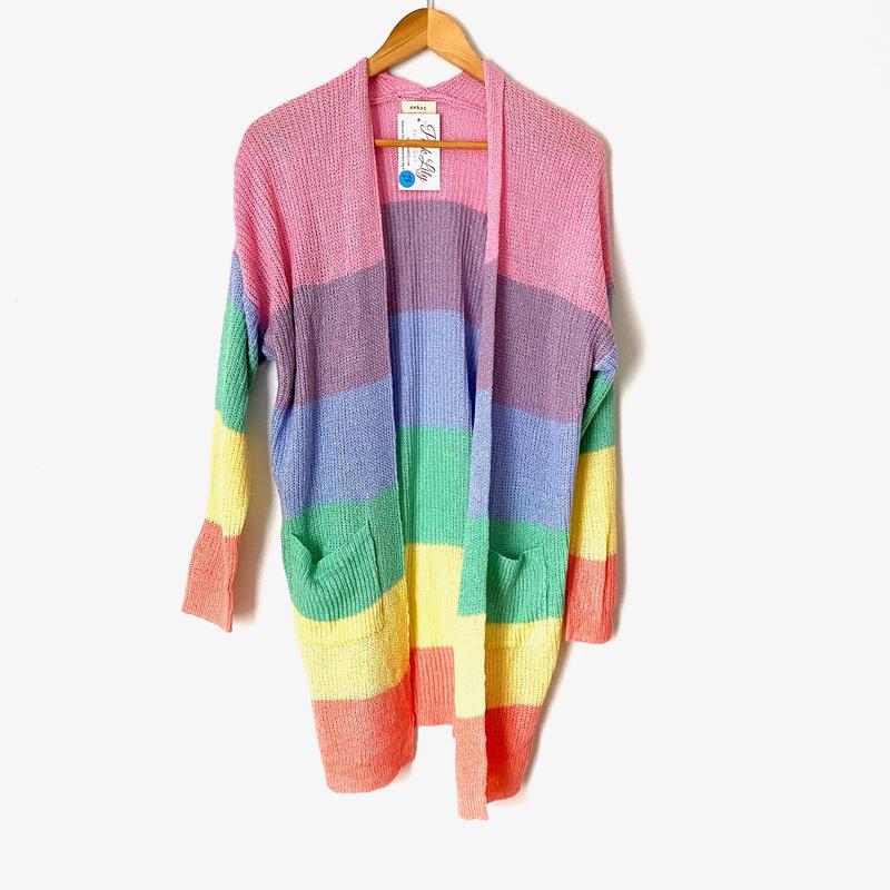 Debut (Pink Lily) Pastel Striped Cardigan NWT- Size M