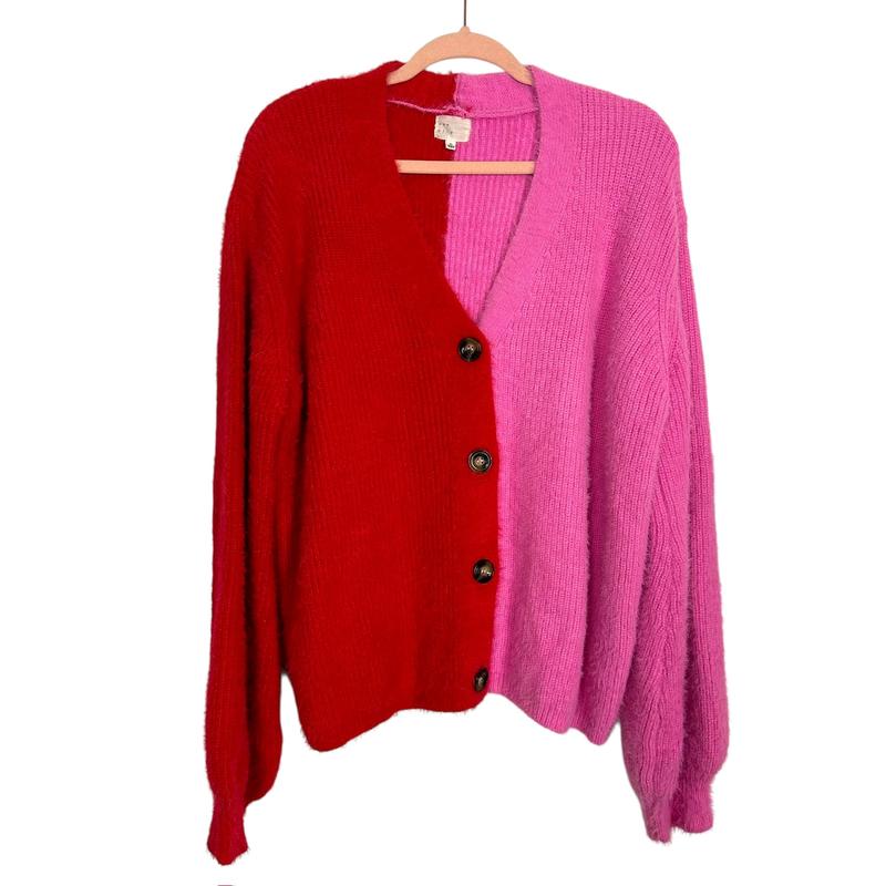Dee Elly Red/Pink Cardigan - Size XL
