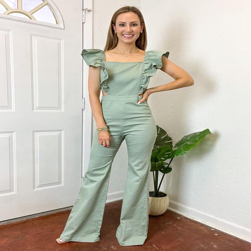 Denim by Flying Tomato Sage Loving the Night Ruffle with Side Cut Outs Jumpsuit NWT- Size S (sold out online)