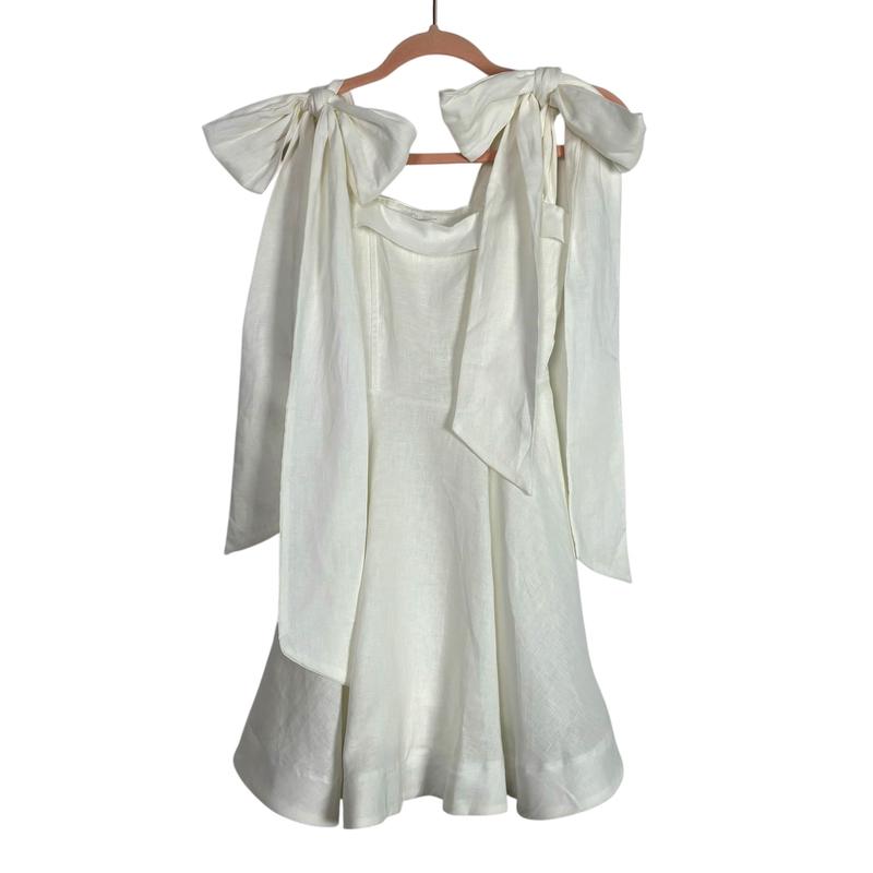 Dissh White 100% Linen Bow Tie Strap Mini Dress- Size 2 (sold out online)