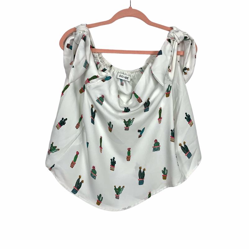 DO + BE White Cactus Shoulder Tie Strap Top- Size M