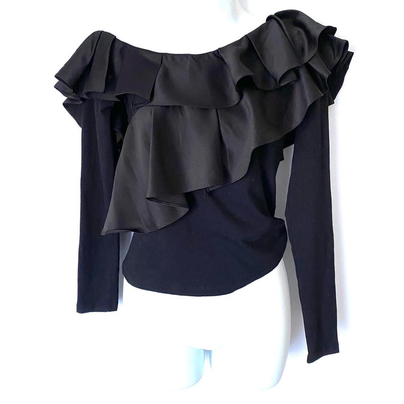 Do+Be Black Ruffle One Off Shoulder Long Sleeve Top NWT- Size S