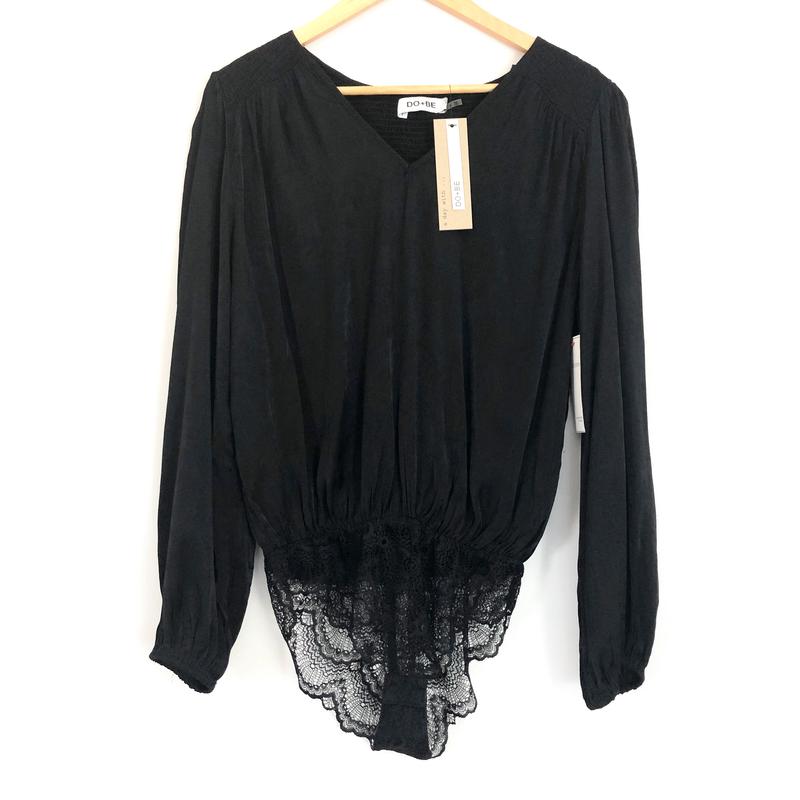 Do+Be Black V-Neck Bodysuit Lace Underwear NWT- Size S