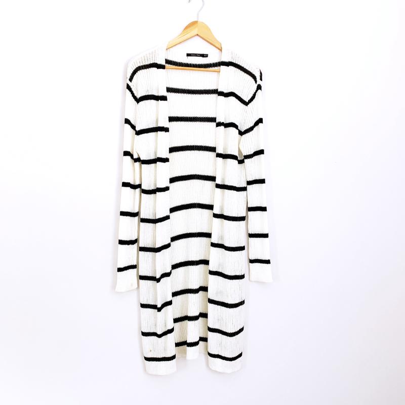 Doe & Rae White Striped Duster Cardigan- Size M