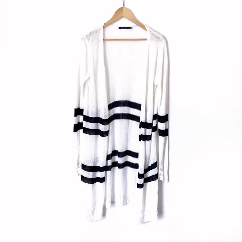 Doe & Rae White Striped Knit Open Long Cardigan- Size S