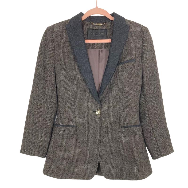 Dolce & Gabbana Brown/Charcoal Wool with Silk Lining Blazer- Size 42 (fits like XS)