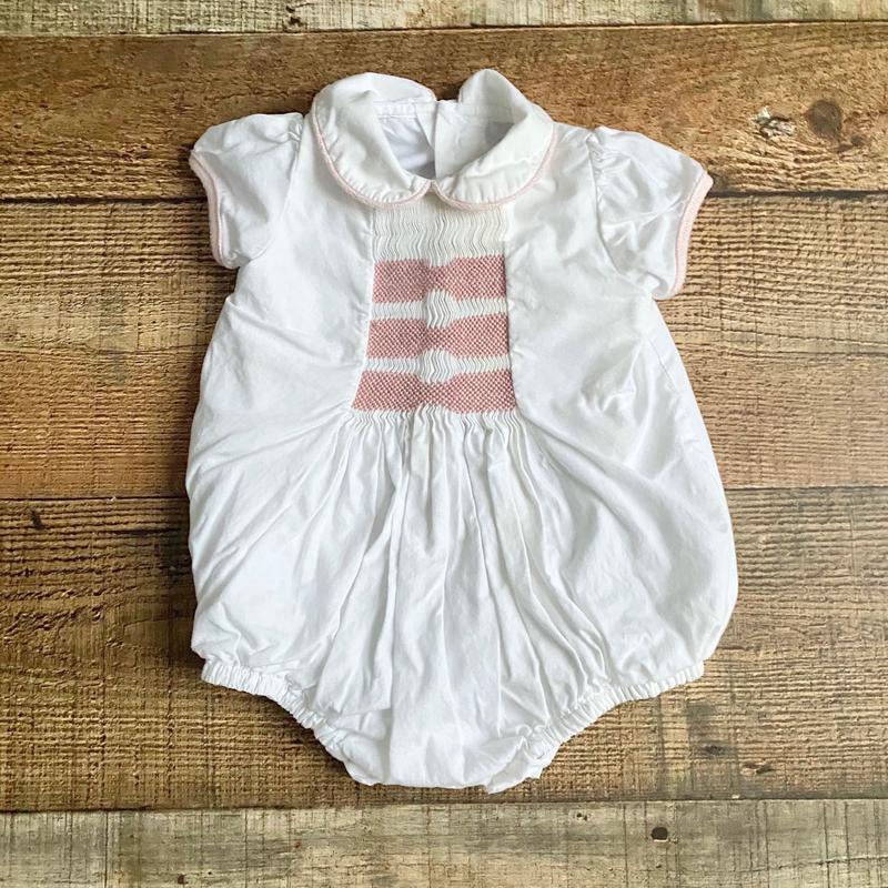 Dondolo White Pink Smocked Bubble Romper- Size 3M