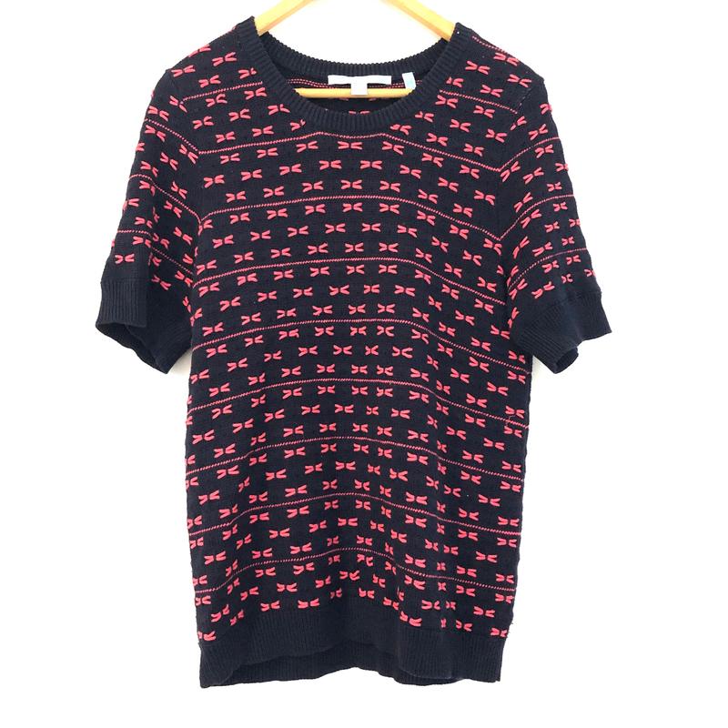 Draper James Short Sleeve Sweater with Pink Stitching- Size L