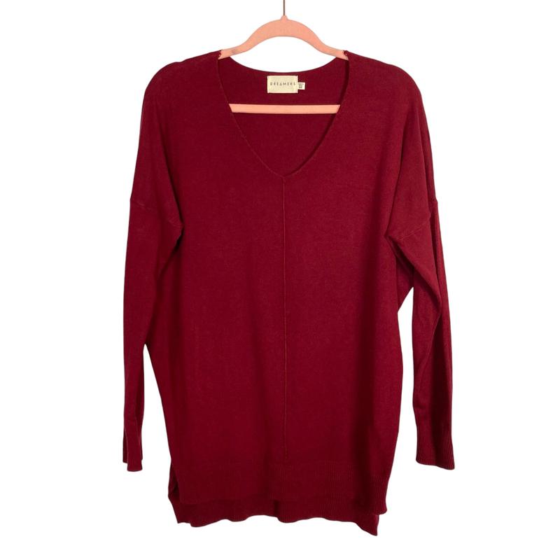 Dreamers Maroon V-Neck Hi-Lo Lightweight Sweater- Size S/M