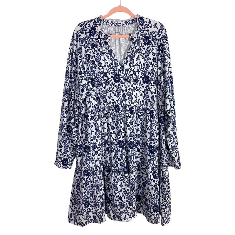 Duffield Lane White Blue Floral Print Dress- Size XXXL (sold out online)
