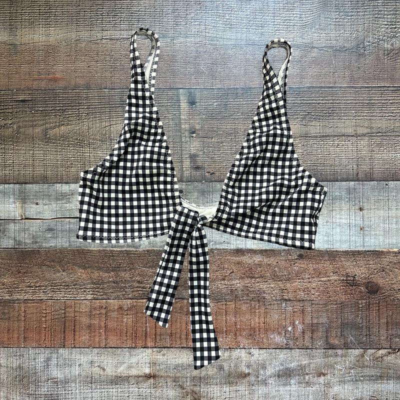 ELE SWIMS Black and White Check Front Knot Bikini Top- Size S (see notes)