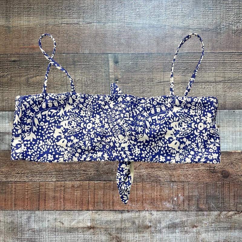 ELE SWIMS Blue and White Printed Back Tie Swim Top- Size S (see notes)