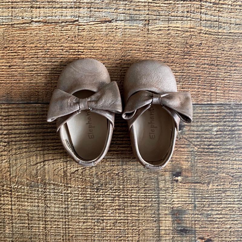 Elephantito Gold Sparkle Bow Ballerina Shoes- Size 2
