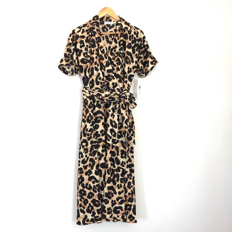 Eliza J Leopard Midi Belted Dress – Size 2