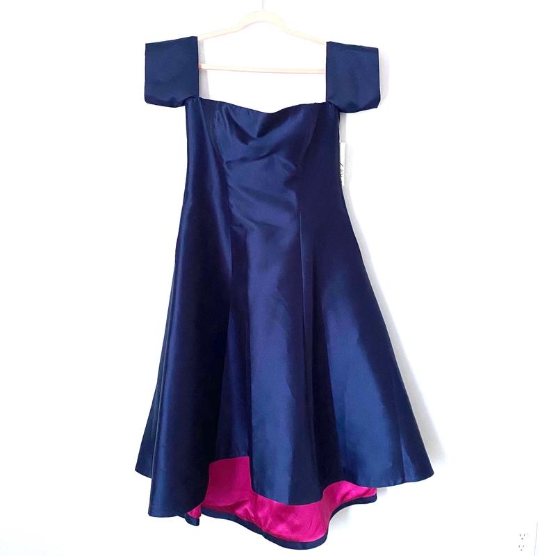 Eliza J Navy and Magenta Off the Shoulder Flare Dress NWT- Size 14