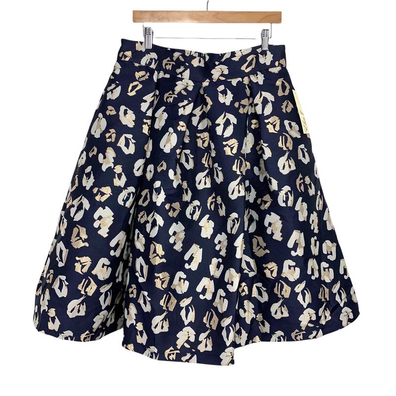 Eliza J Navy Metallic Printed Flare Skirt NWT- Size 14