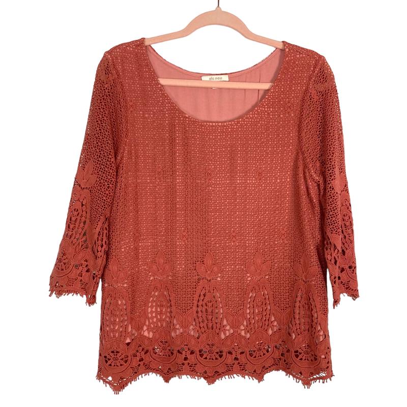 Ella Moss Salmon Crochet Lace Lined Top- Size S