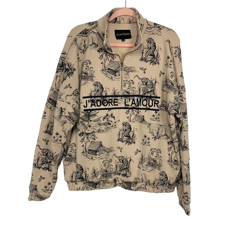 EllandEmm J\'adore L\'amour Pattern Half Zip Pullover Sweatshirt- Size M/L (sold out online)