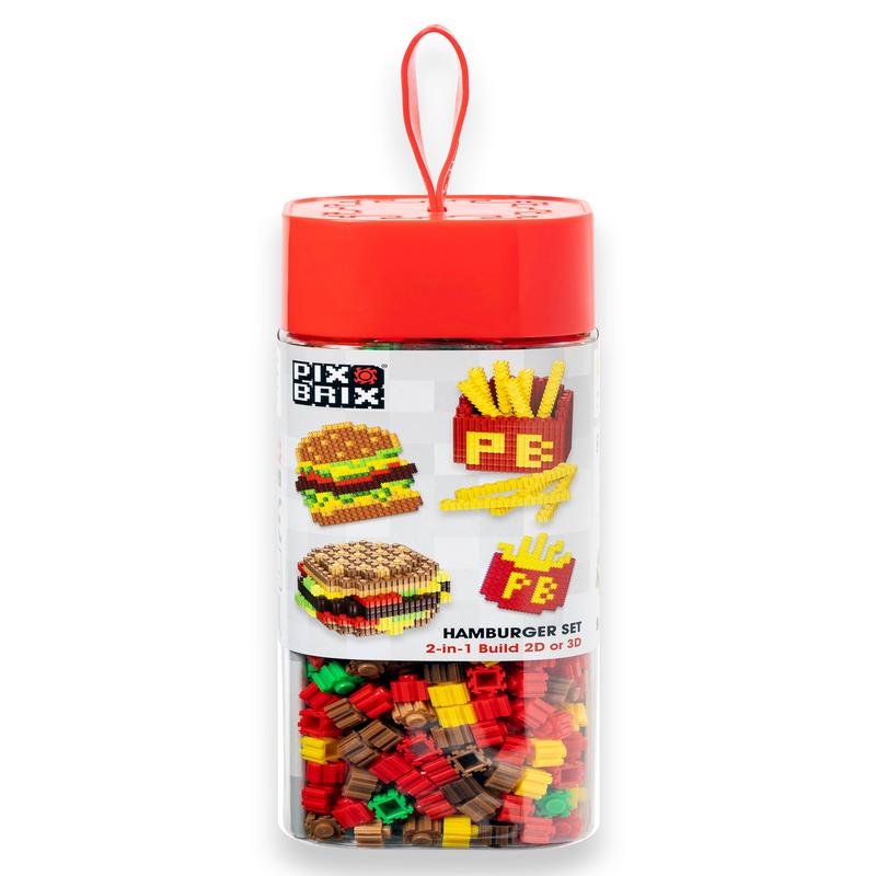 Pix Brix Food Bottle  Hamburger & Fries Set | Build 2D & 3D Pixel Fast Food Fun
