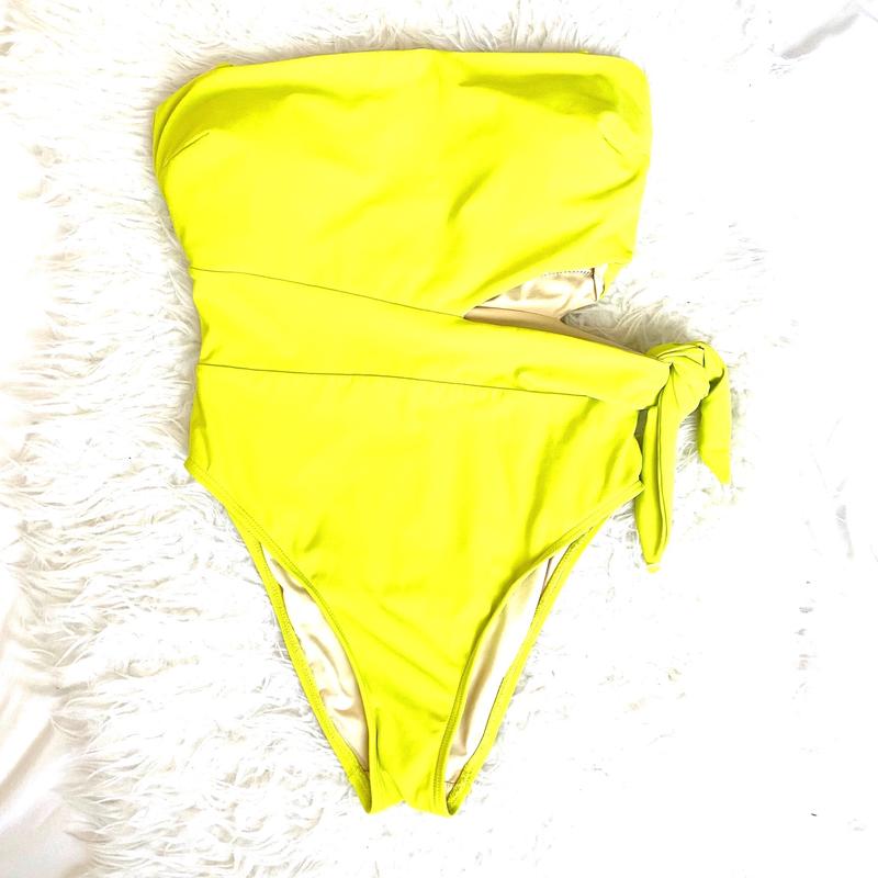 Eloquii Lime Green Strapless Removable Pads Side Cut Out One Piece- Size 12 (sold out online)