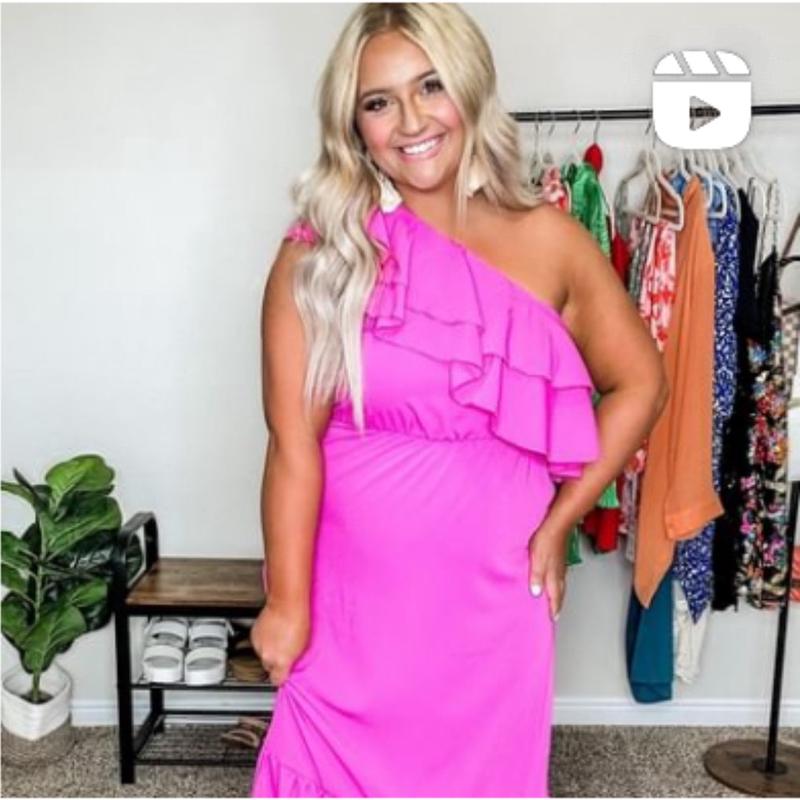 Emery Rose Fuschia Ruffle One Shoulder Dress- Size L (see notes)