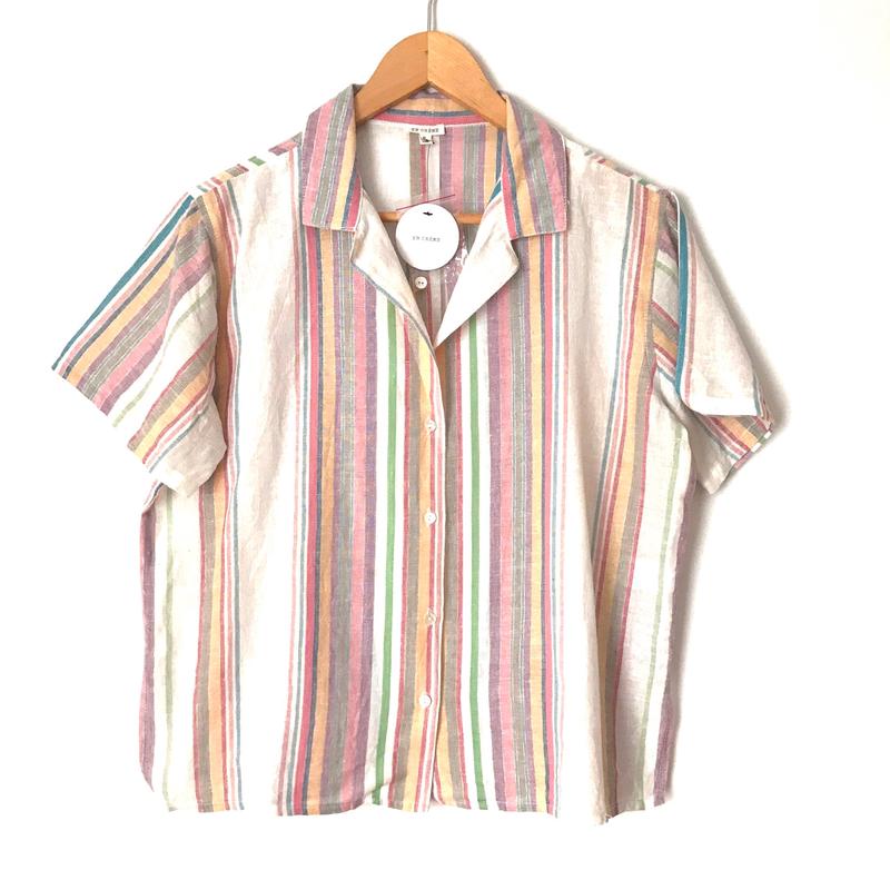 En Creme Striped Metallic Button Up NWT- Size S
