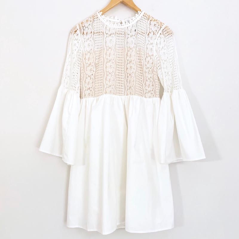 Endless Rose Flare Sleeve White Lace Mini Dress NWT- Size S