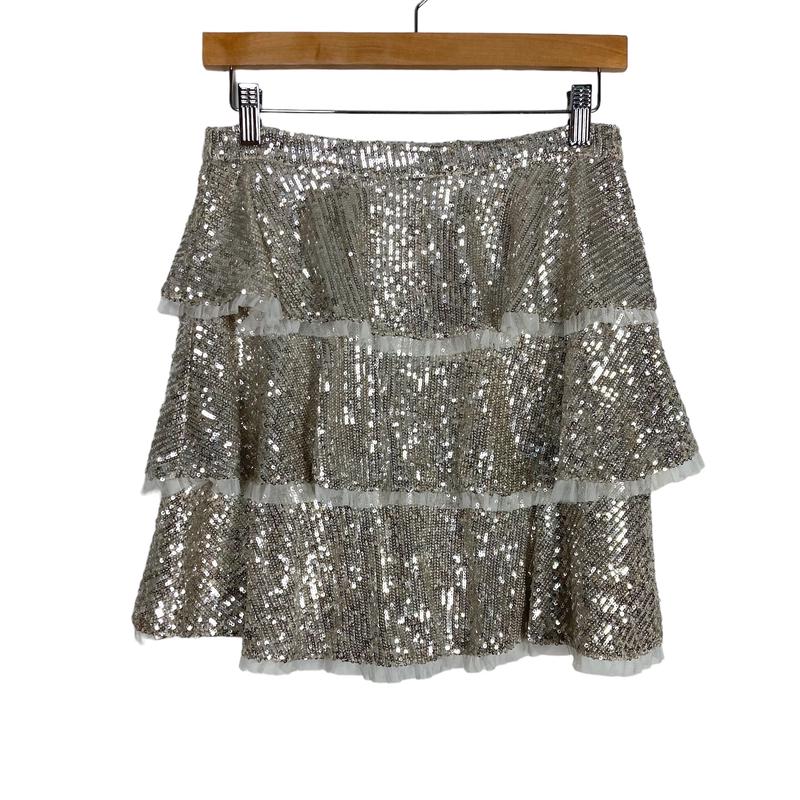 Endless Rose Silver Sequins Tulle Trim Skirt- Size S