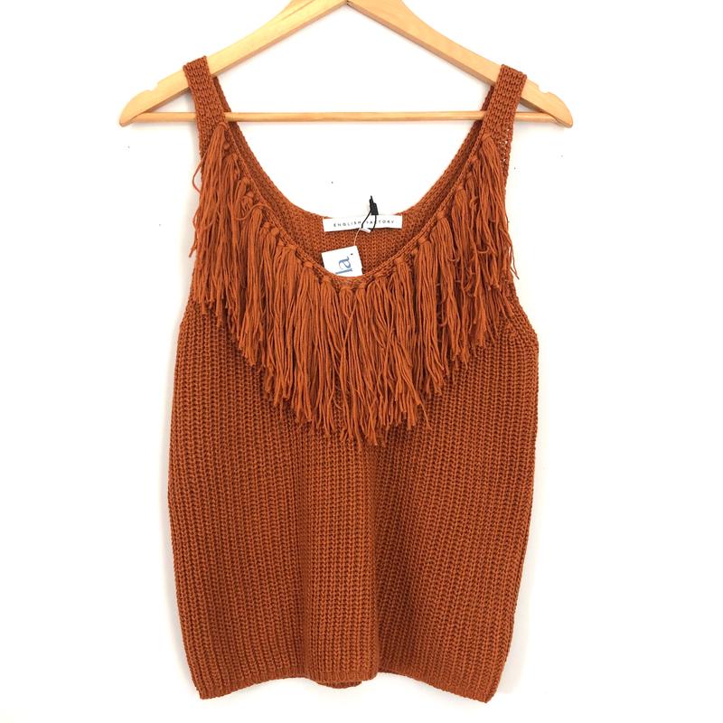 English Factory Rust Sweater Tank with Fringe Detail NWT- Size S