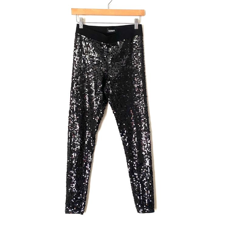 Express Black High Rise Stretch Sequins Leggings- Size XS (Inseam 27.5)
