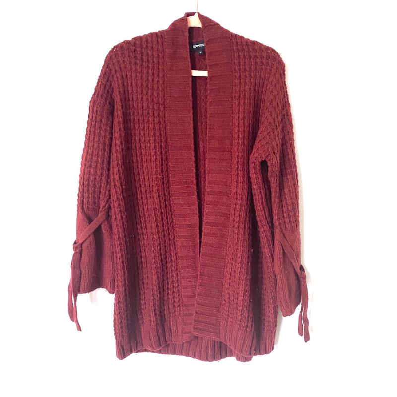 Express Maroon Tie Sleeve Knit Open Cardigan- Size S (see notes)