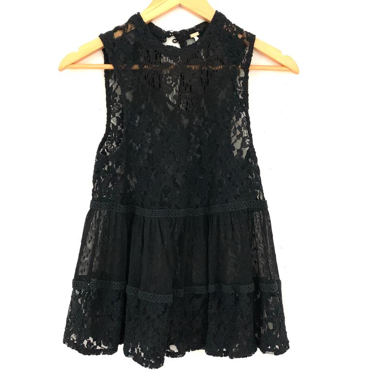 Free People Black Lace and Swiss Dot Tank- Size XS