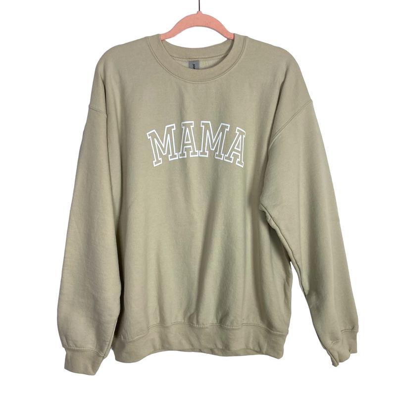 Gildan Beige Mama with Liam and Lincoln Sleeve Sweatshirt- Size L