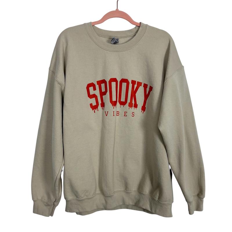 Gildan Beige Spooky Vibes Sweatshirt- Size XL