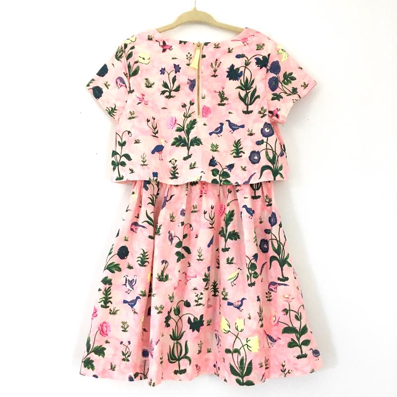 Girl\'s Youth J Crew Crewcuts Hot Pink Floral/Bird Print Dress- Size 6
