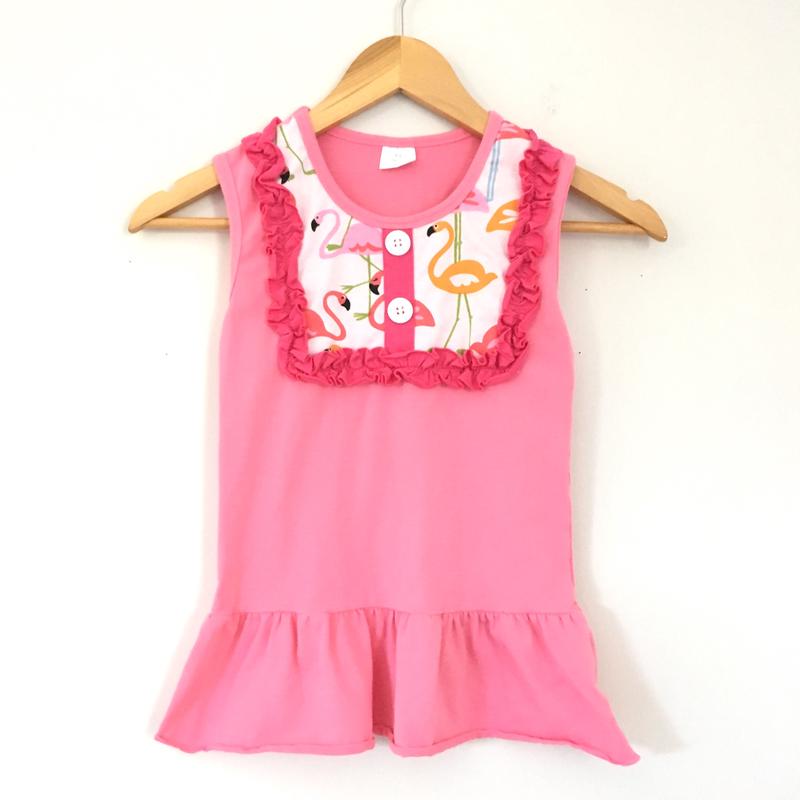 Girl\'s Youth No Brand Flamingo Ruffle Tank- Size XXL (Ages 6-7T)